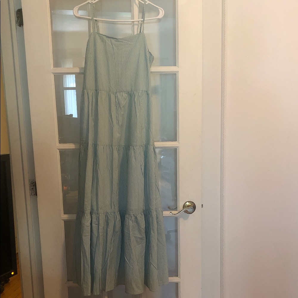 Frank & Oak Light Blue and White Striped Maxi Dress